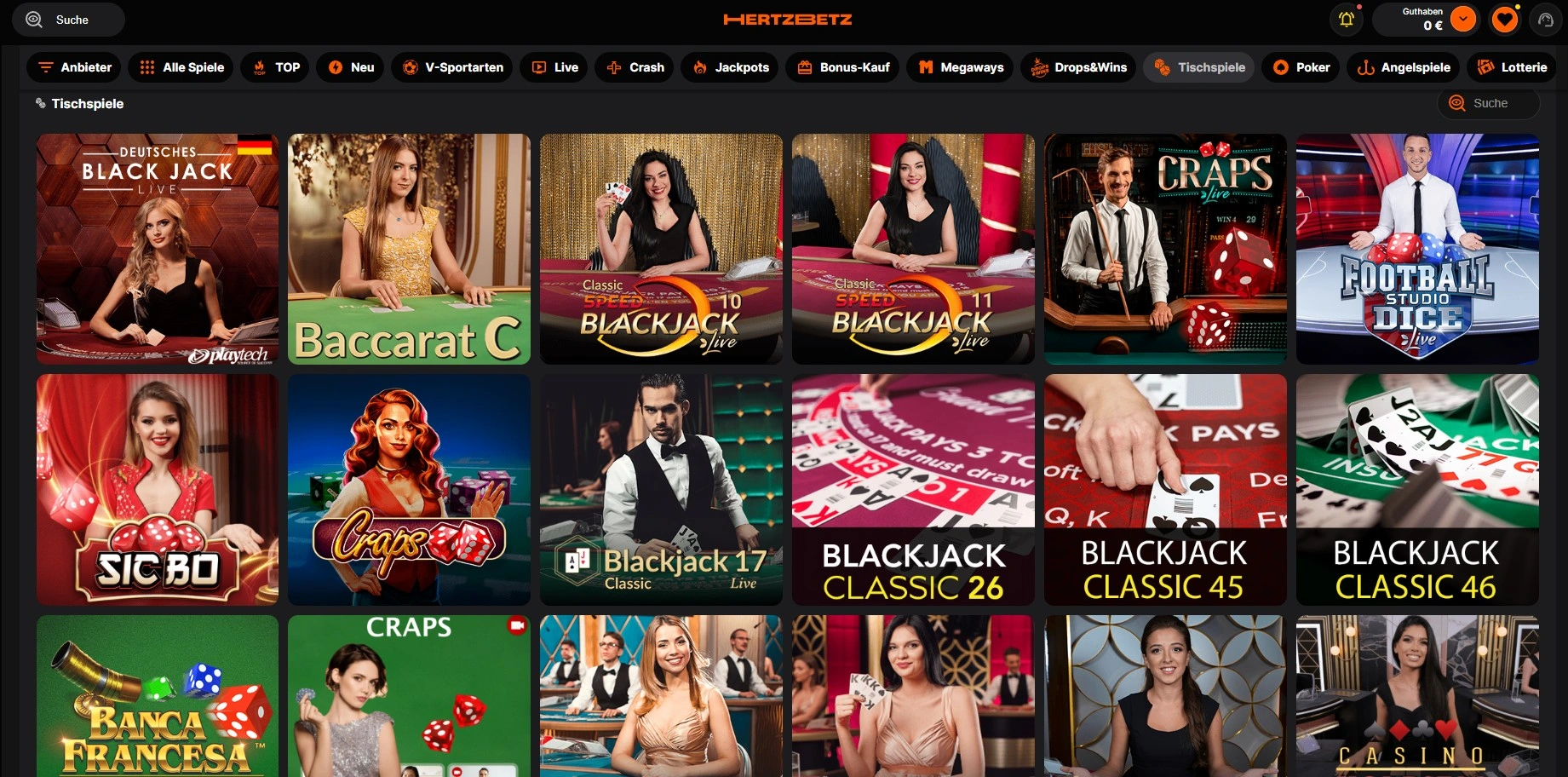Blackjack-Tische und Varianten im Hertzbetz Casino