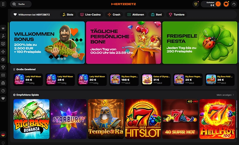 Kompakte Übersicht der Hertzbetz Hauptseite