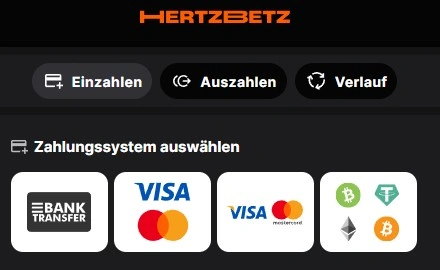Übersicht aller Hertzbetz Einzahlungsmethoden für Spieler