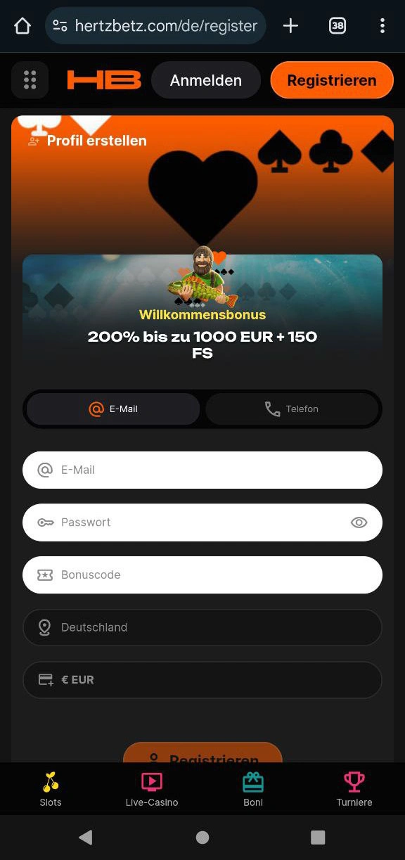 Hertzbetz Registrierungsprozess – schnell & einfach starten